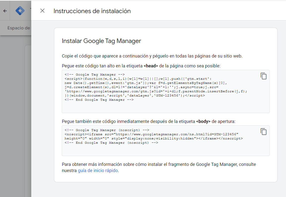 Código instalación GTM