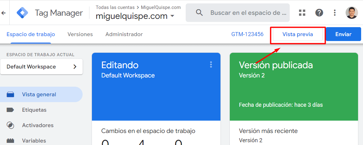 Vista previa GTM